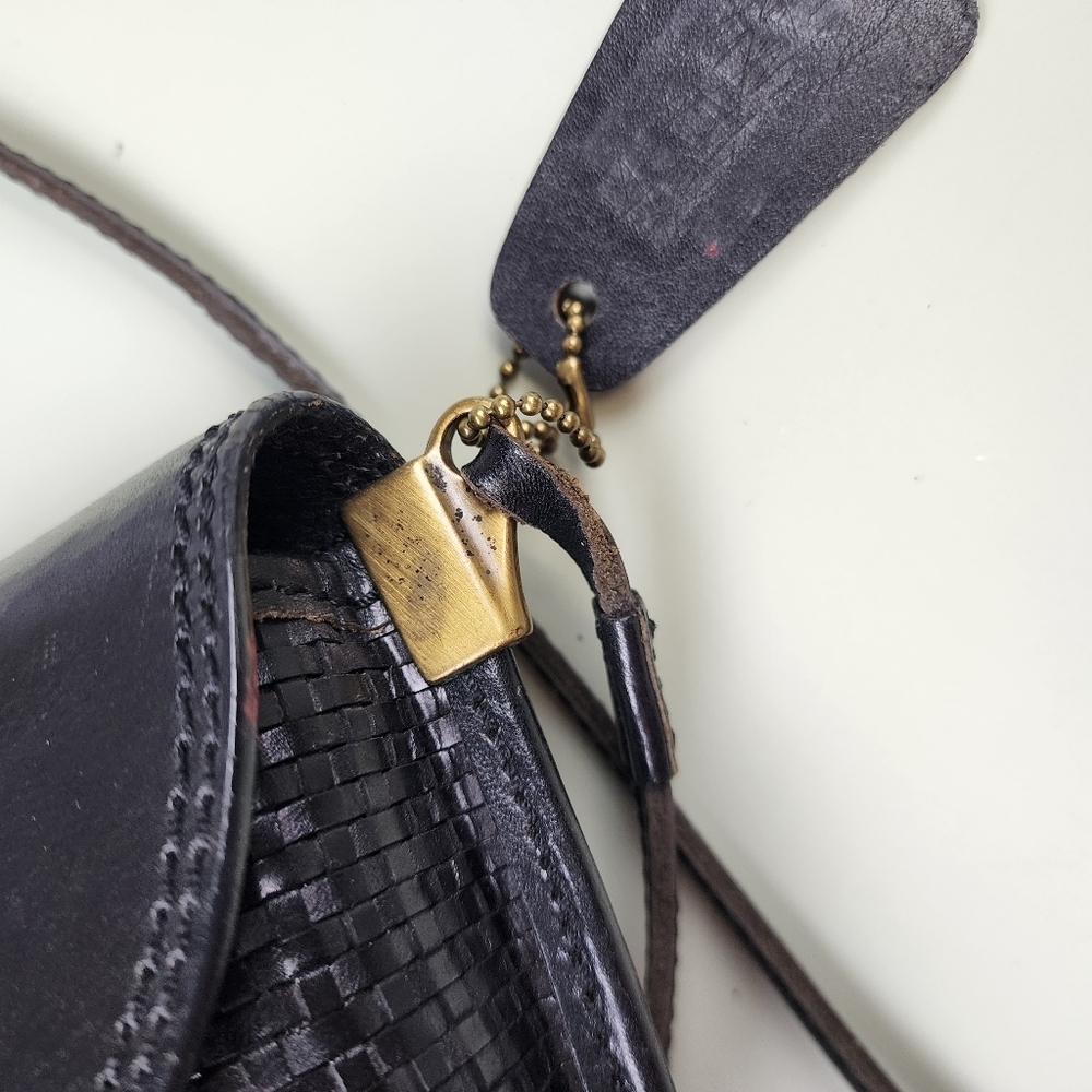 RUFRA Made In Italy Black Woven Small Purse Leather Gold Detail - Picture 6 of 15